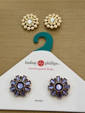 Lindsay Phillips Interchangeable Shoe Snaps- set of 2- Cream & Lavender Floral